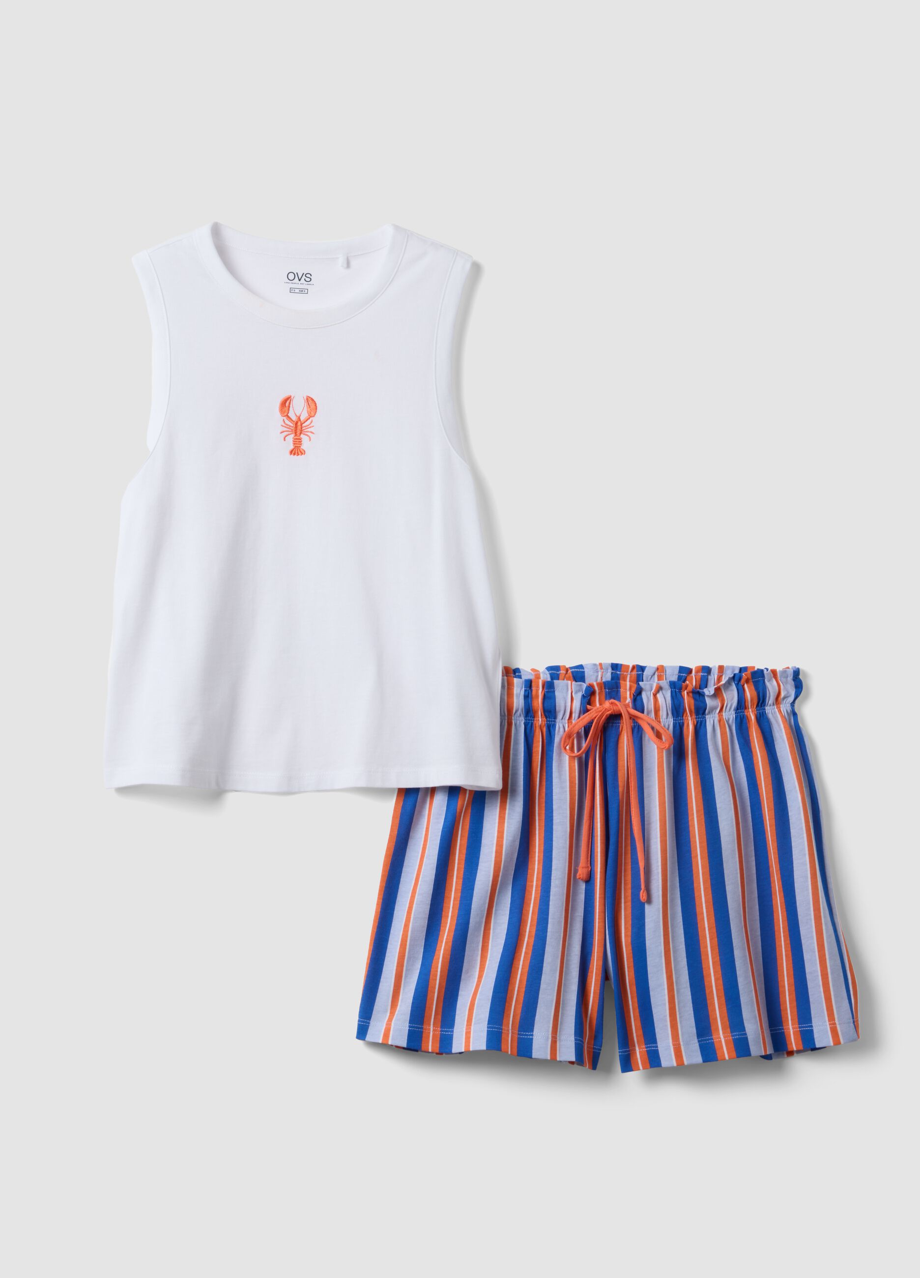 Multicolour pure cotton short pyjamas, regular fit, with embroidery
