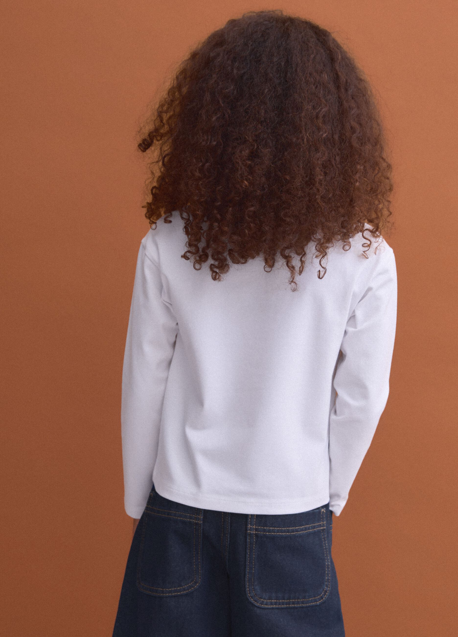 White stretch cotton T-shirt with front lettering