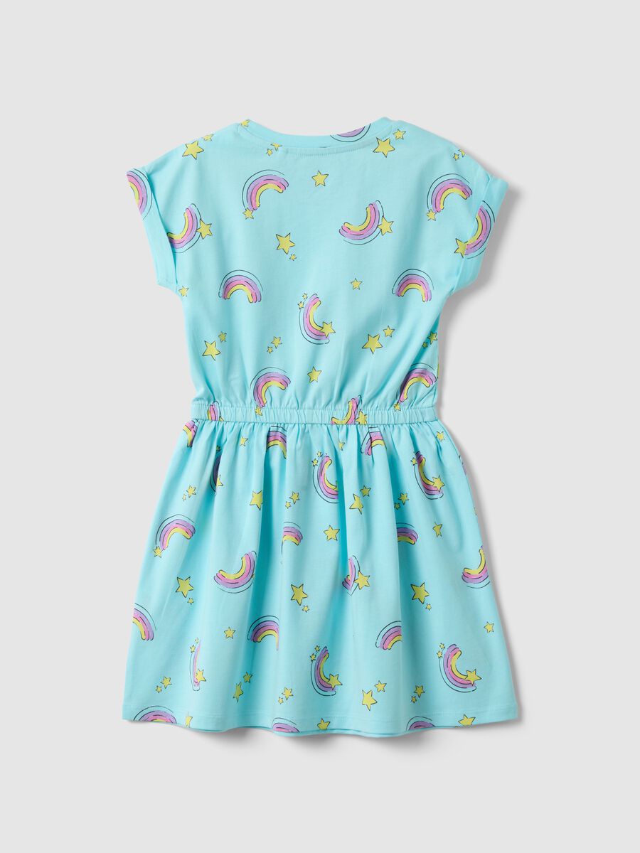 Blue pure cotton dress for girls regular fit with rainbows_1