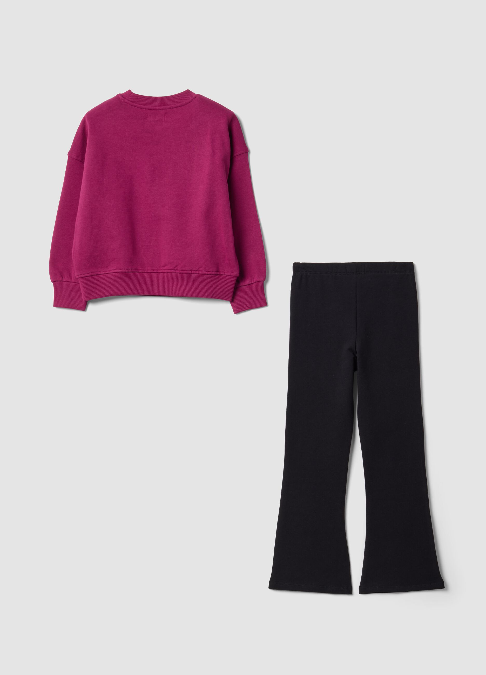Purple and black 100% cotton tracksuit with crew-neck sweatshirt for girls