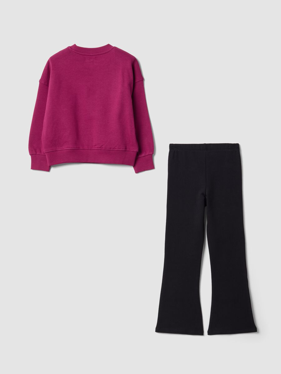 Purple and black 100% cotton tracksuit with crew-neck sweatshirt for girls_1