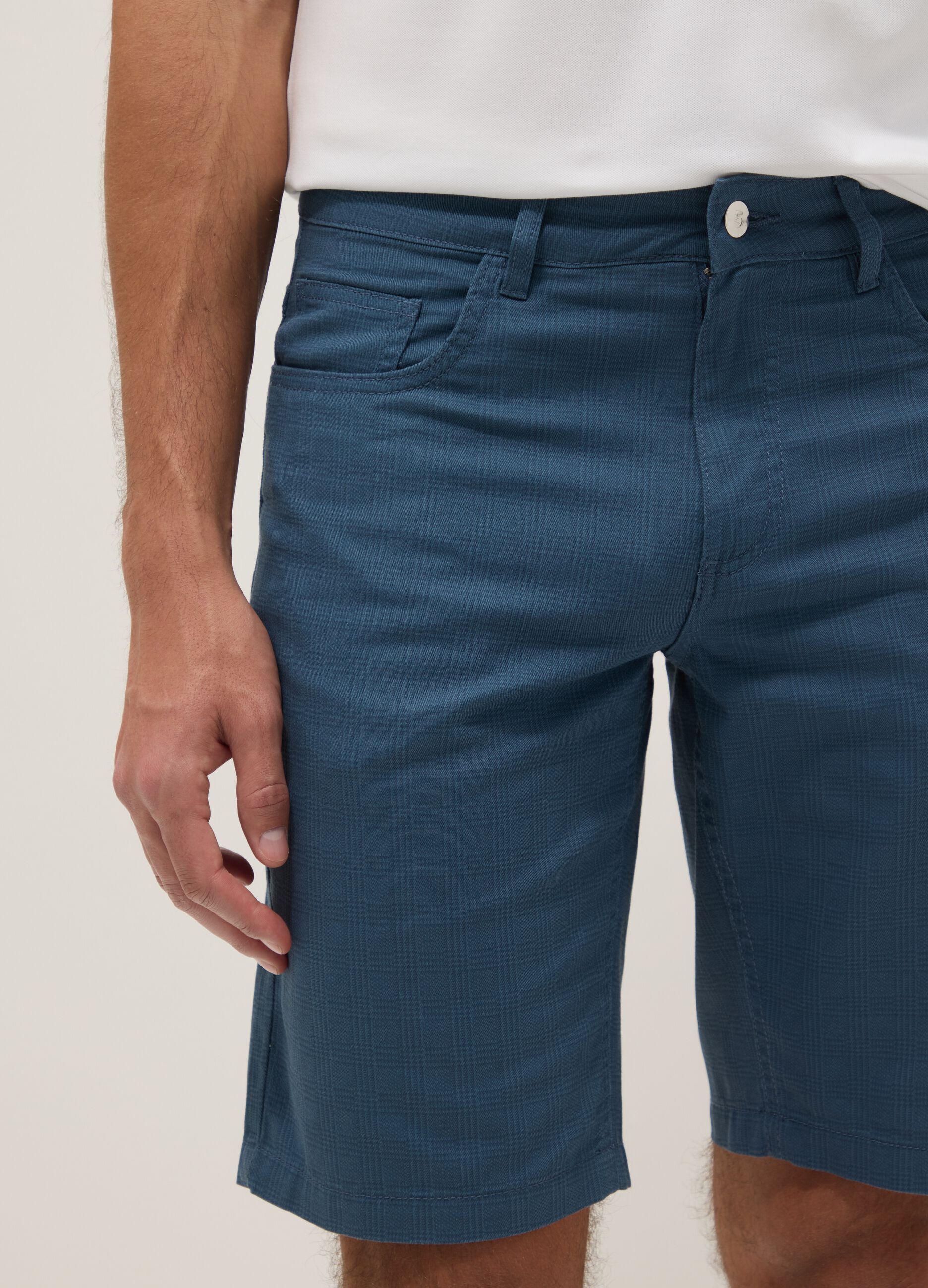 Blue pure cotton regular-fit Bermuda shorts