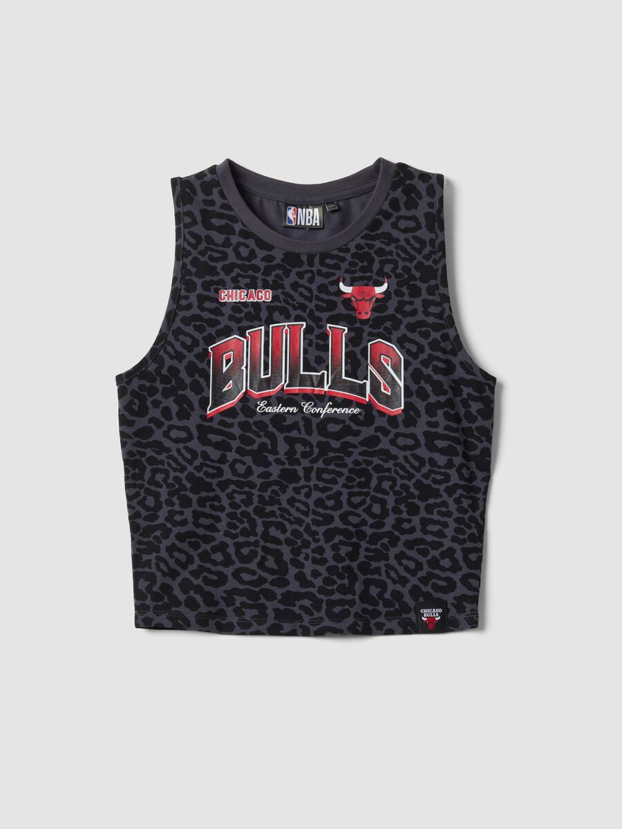 Black stretch cotton tank top with animal print_0