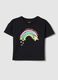 Girls' black regular fit pure cotton t-shirt with rainbow_0