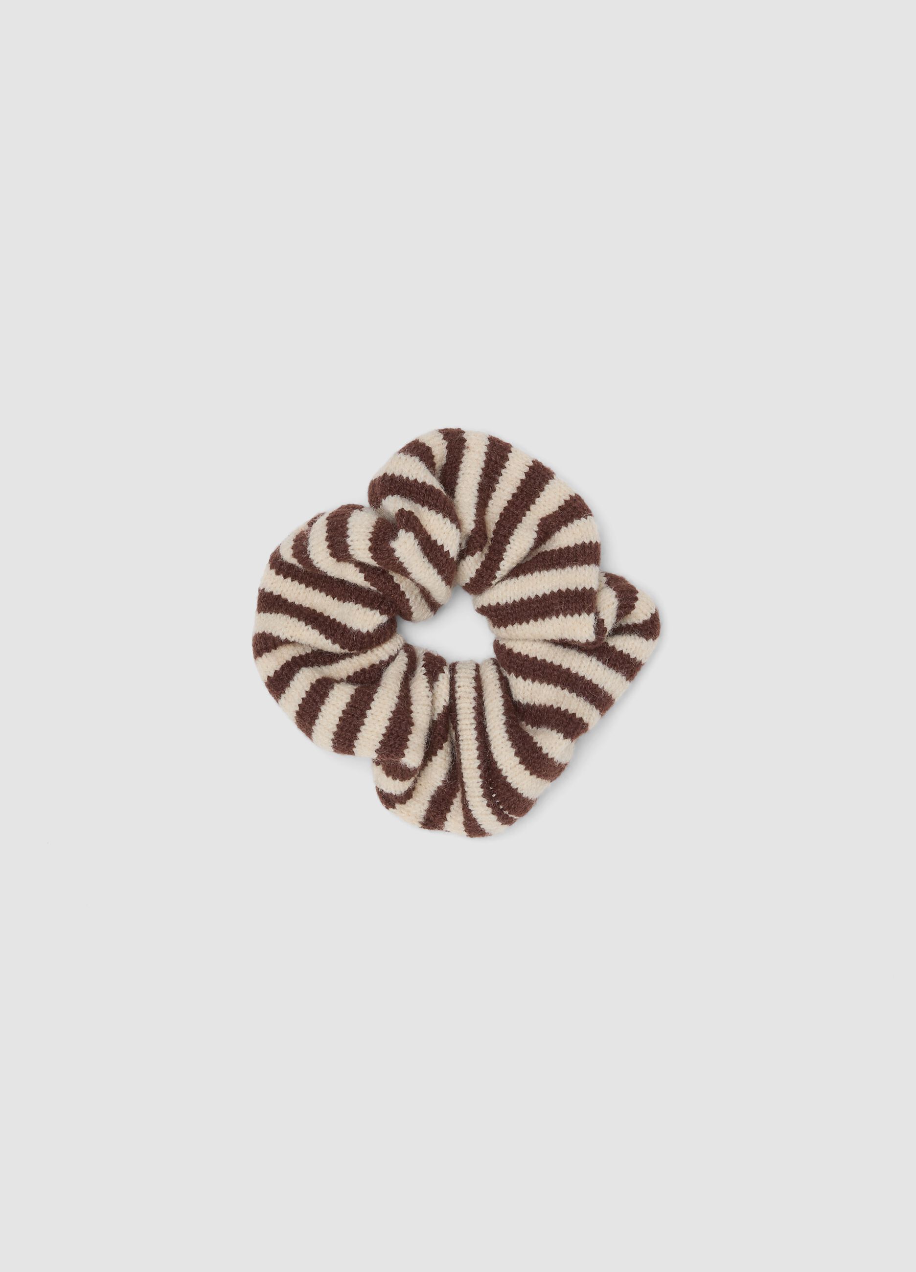 Brown and beige striped scrunchie
