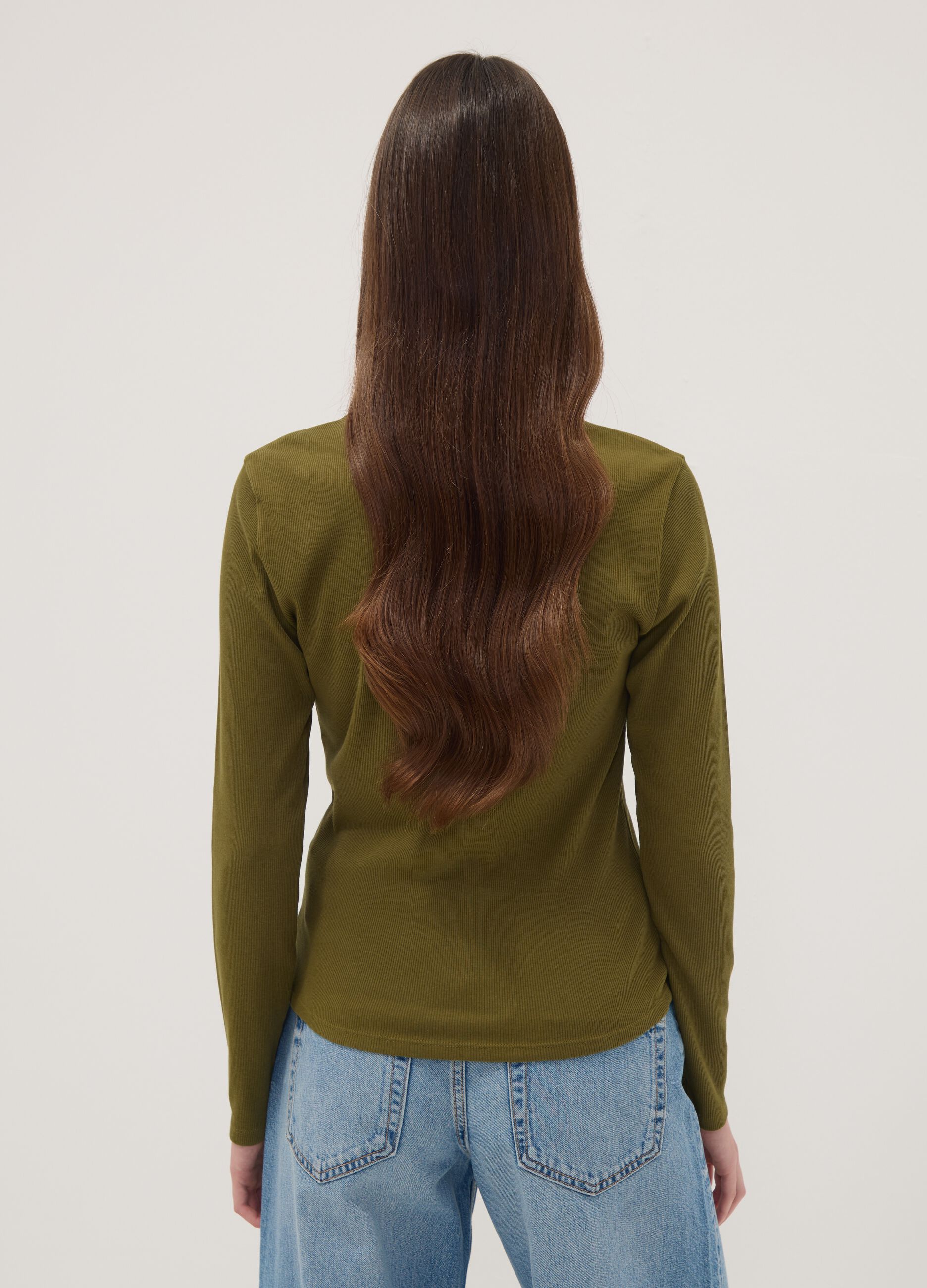 Green long-sleeved pure cotton T-shirt