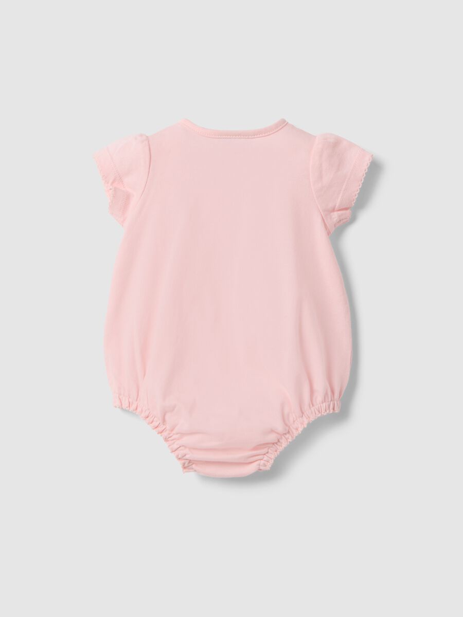 Pink baby cotton romper with snap closure and embroidery_1