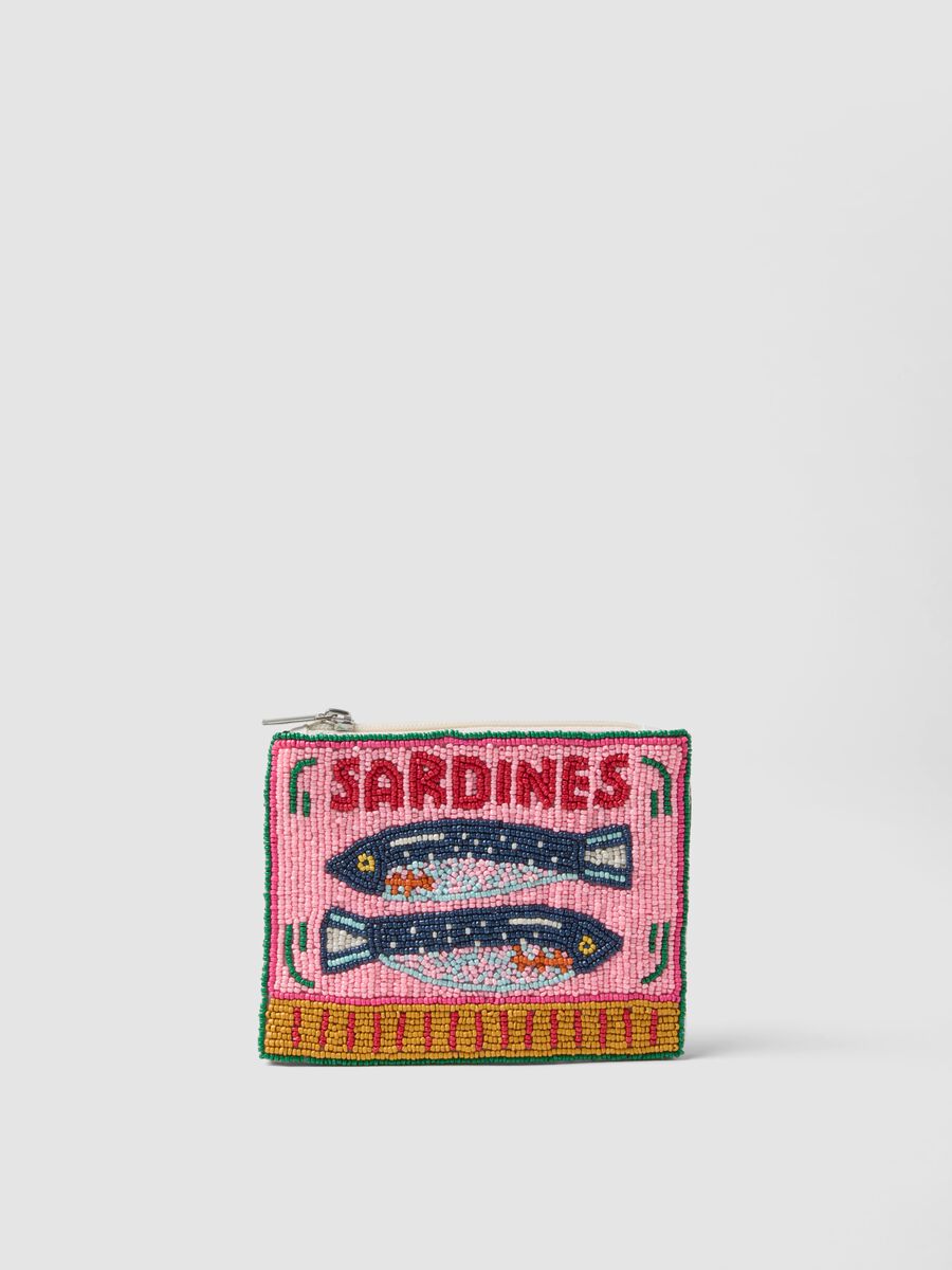 Multicoloured beaded coin purse with sardine motif_0