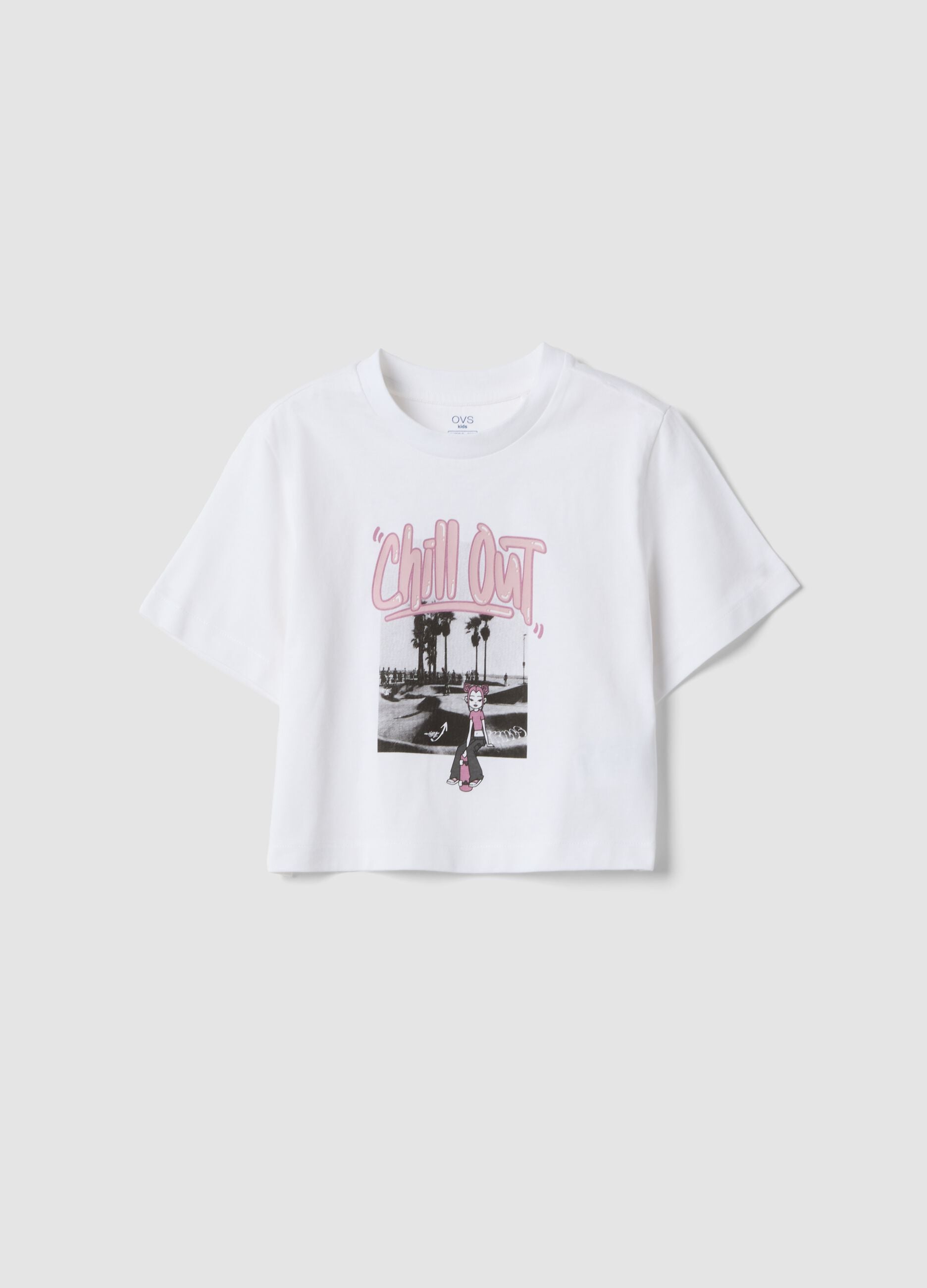 White organic cotton printed T-shirt