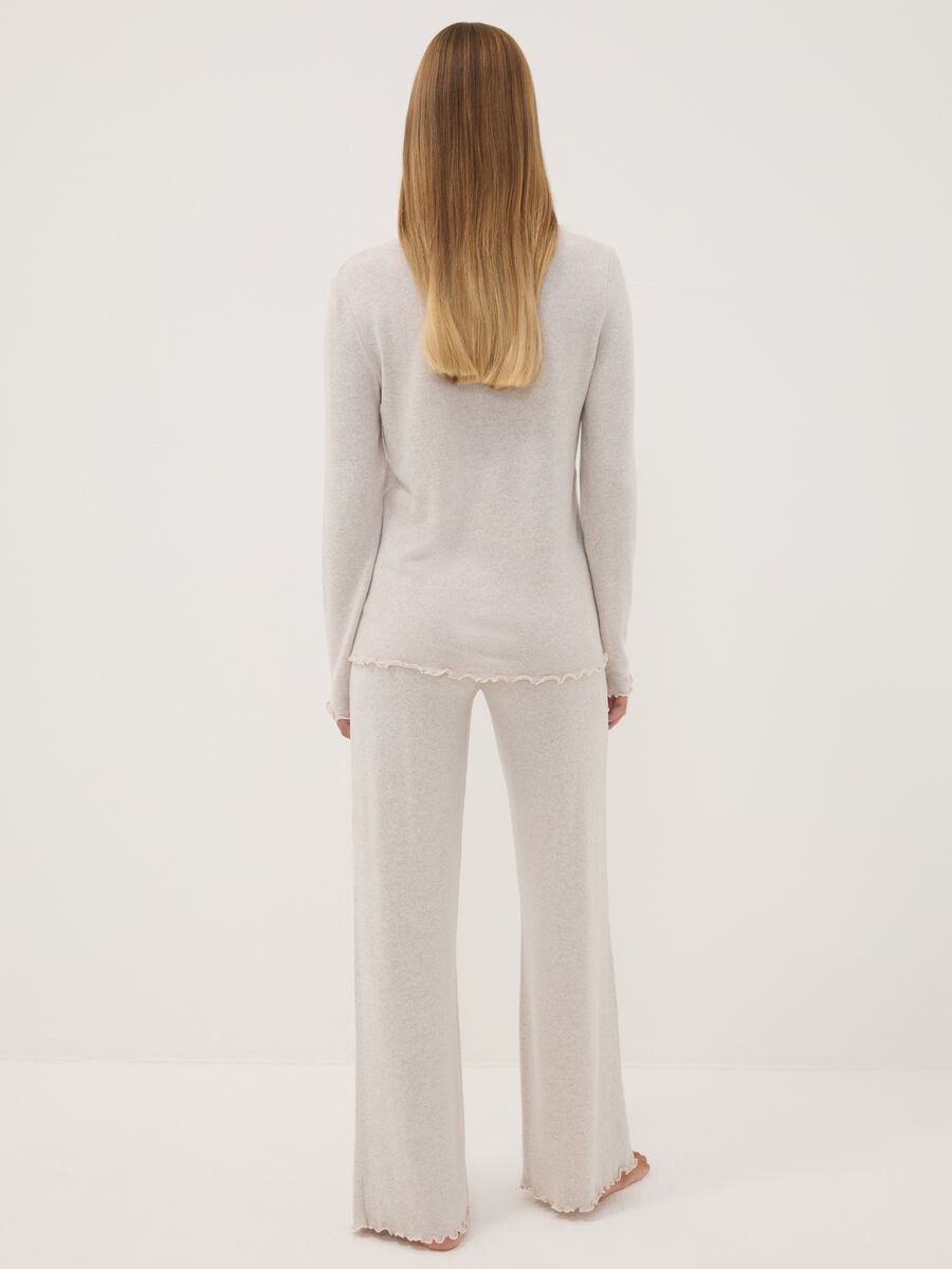 Beige stretch viscose pyjamas with crew neck_3