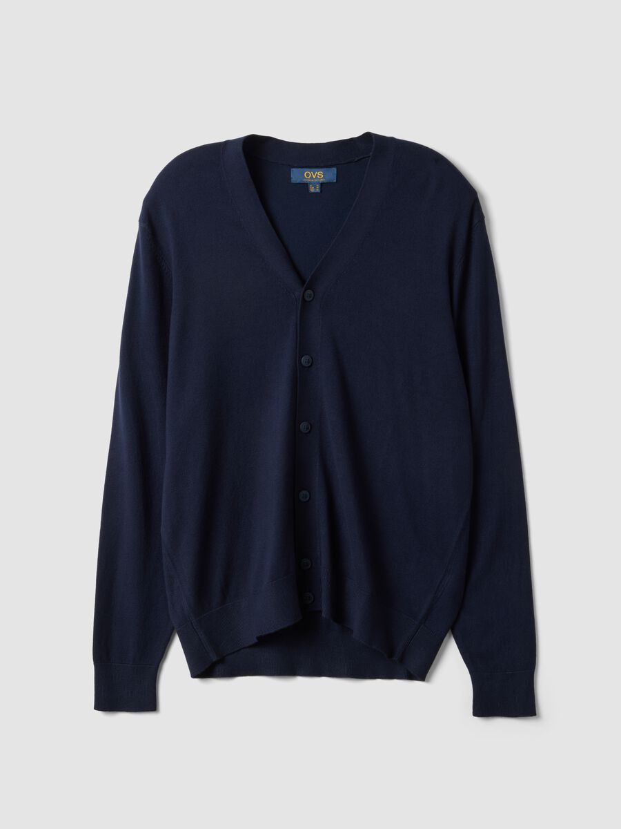 Blue viscose-blend V-neck cardigan, regular fit_4