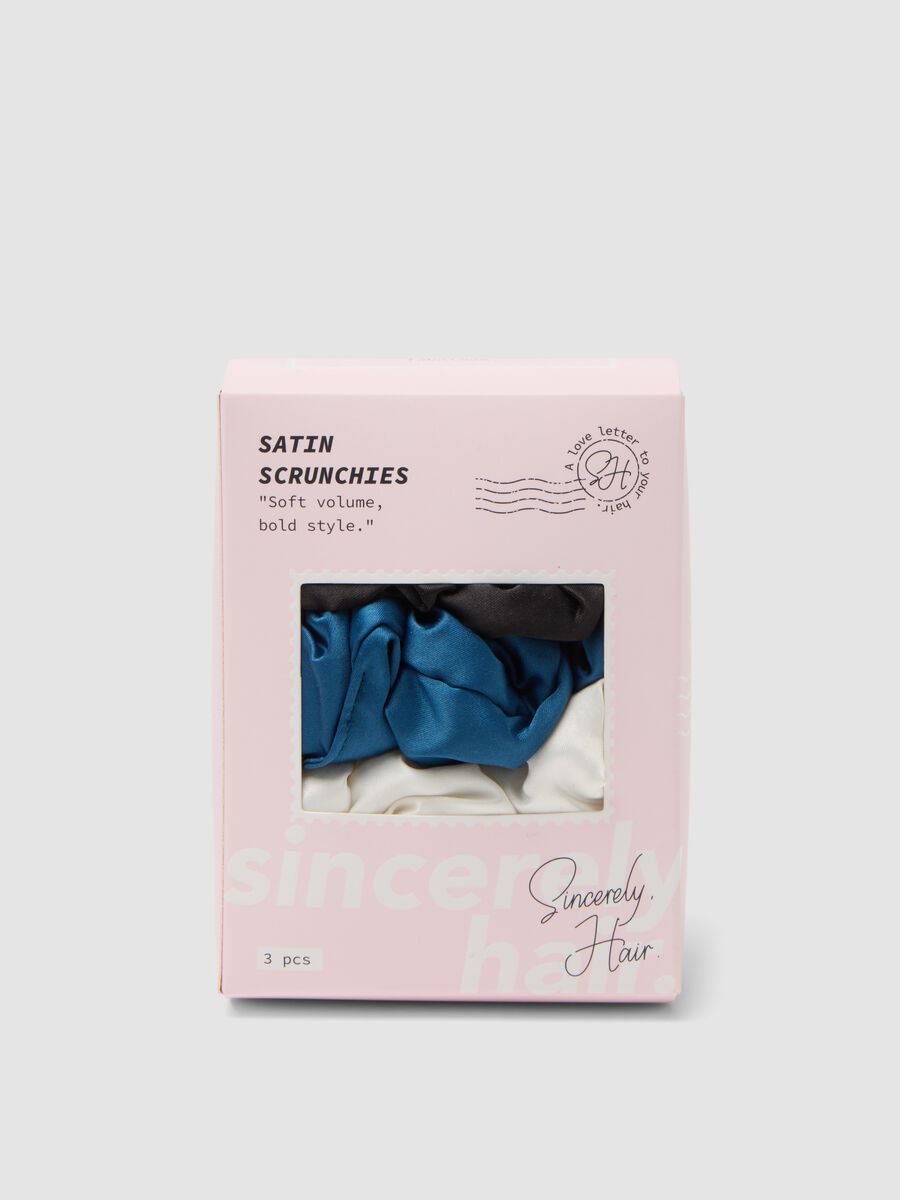 SINCERELY HAIR Chouchous en satin lot de 3 Noir&ndash;Bleu&ndash;Blanc_0