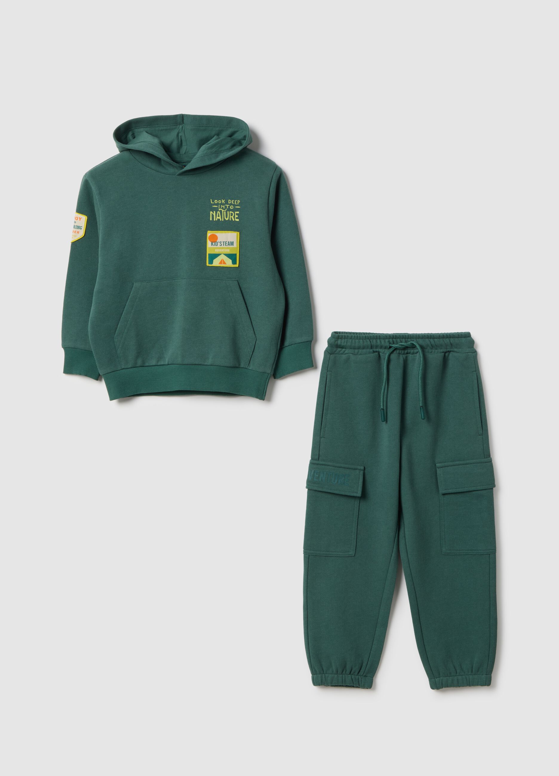 Completo jogging da bambino in misto cotone verde regular fit