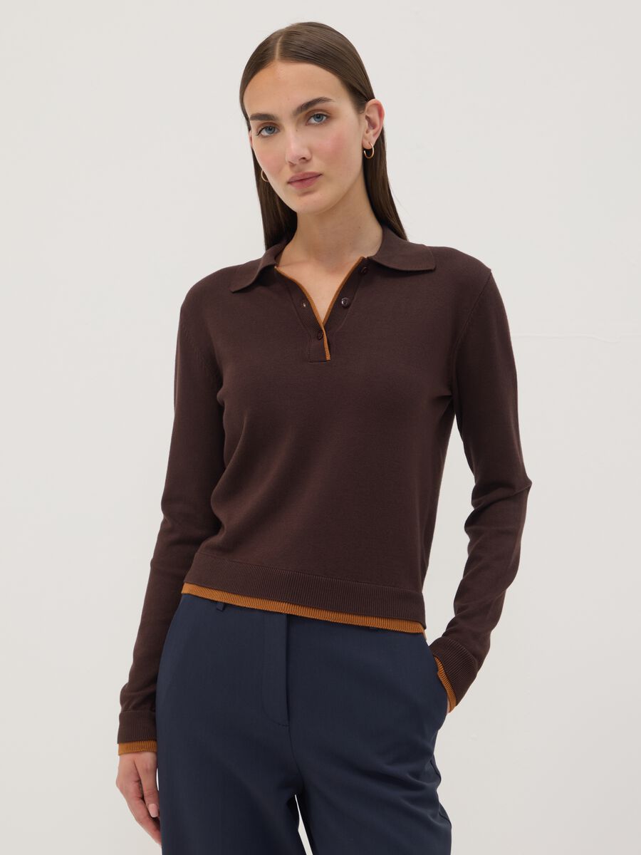 Brauner Pullover aus Viskosemix mit Polokragen, Regular Fit_0