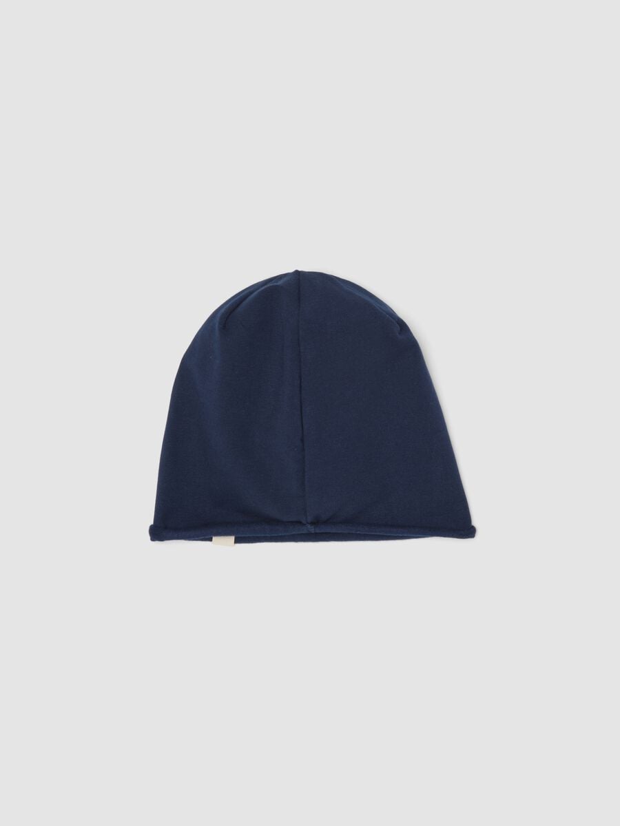 Blue organic stretch cotton jersey hat with appliqu&eacute;s_1