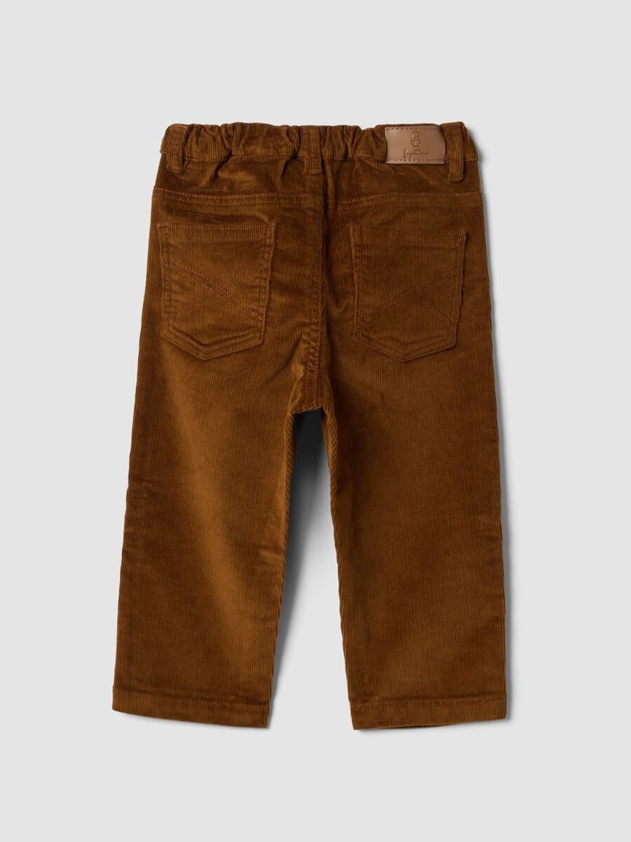 Pantaloni marroni in cotone elasticizzato a coste_1