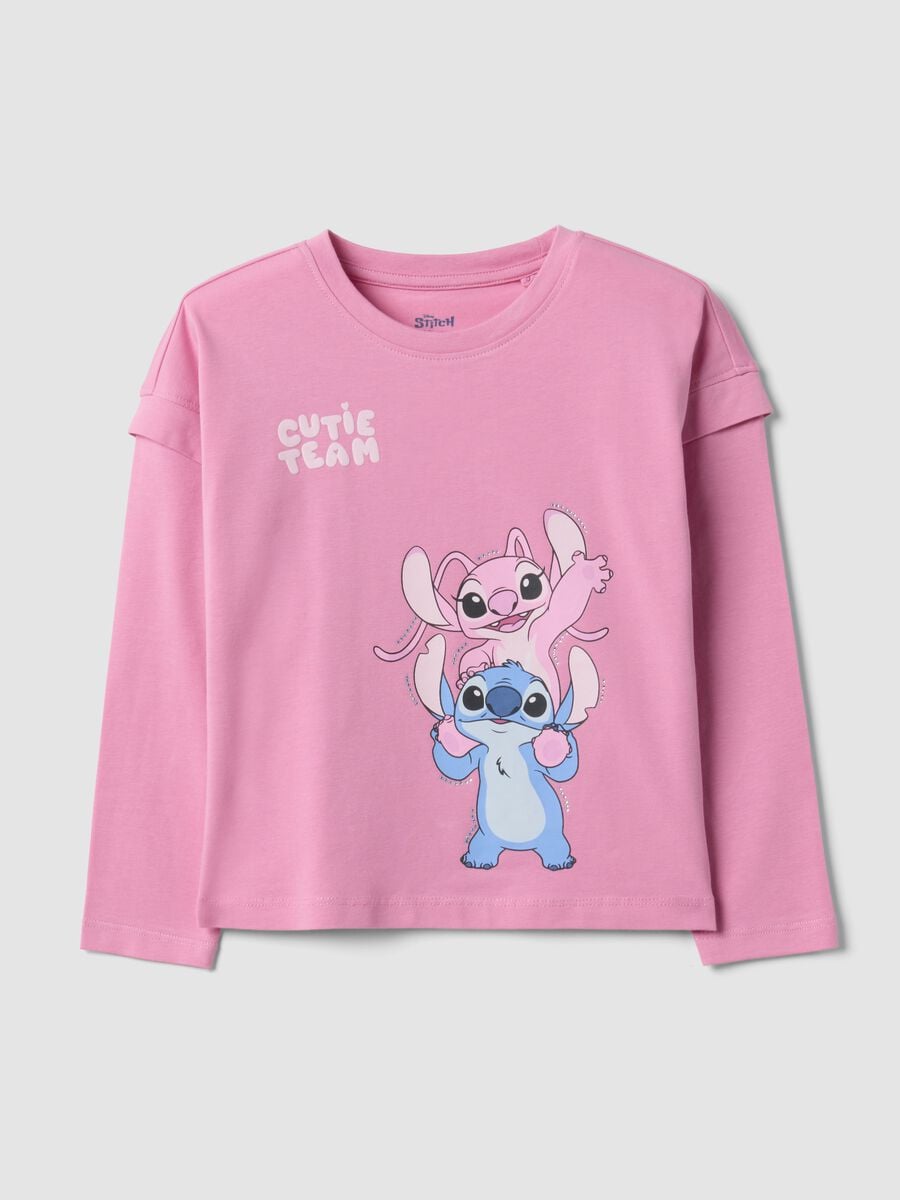 Rosa T-Shirt aus Stretch-Baumwolle mit Lilo & Stitch-Print f&uuml;r M&auml;dchen_0