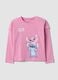 Pink stretch cotton T-shirt with Lilo & Stitch print for girls_0