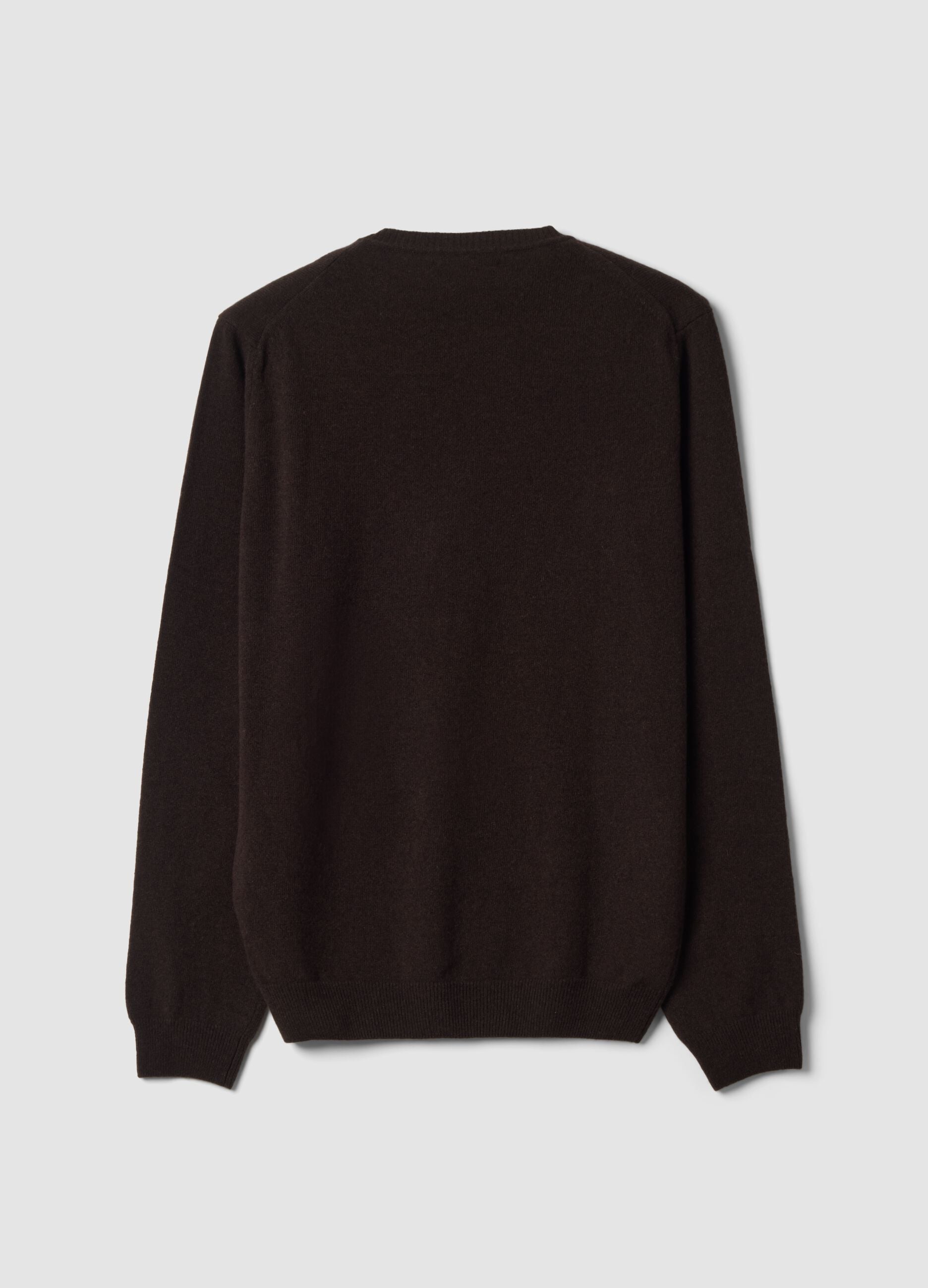 Brown pure wool crew-neck jumper, regular fit