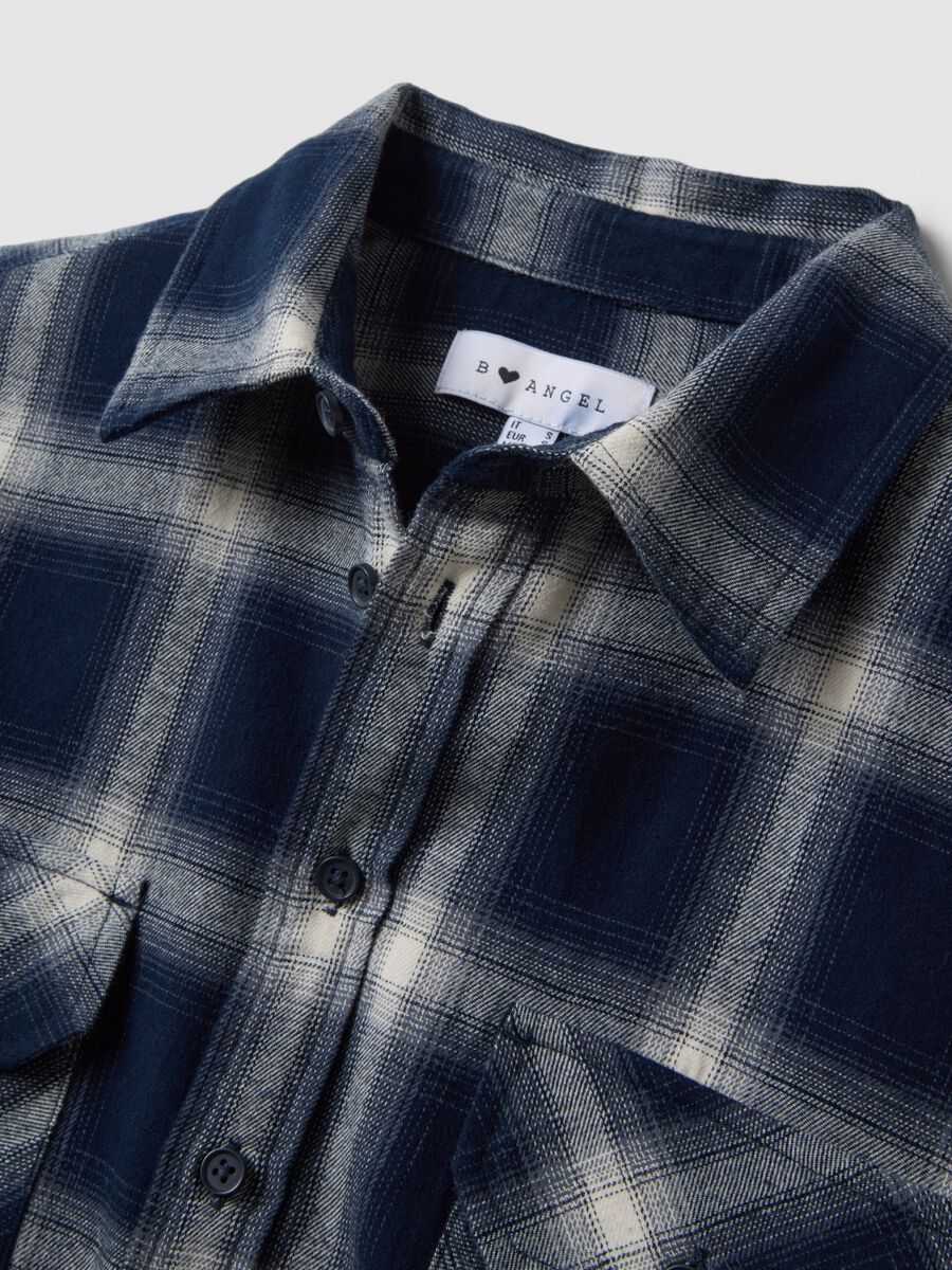Camicia blu a quadri in flanella di puro cotone regular fit_1