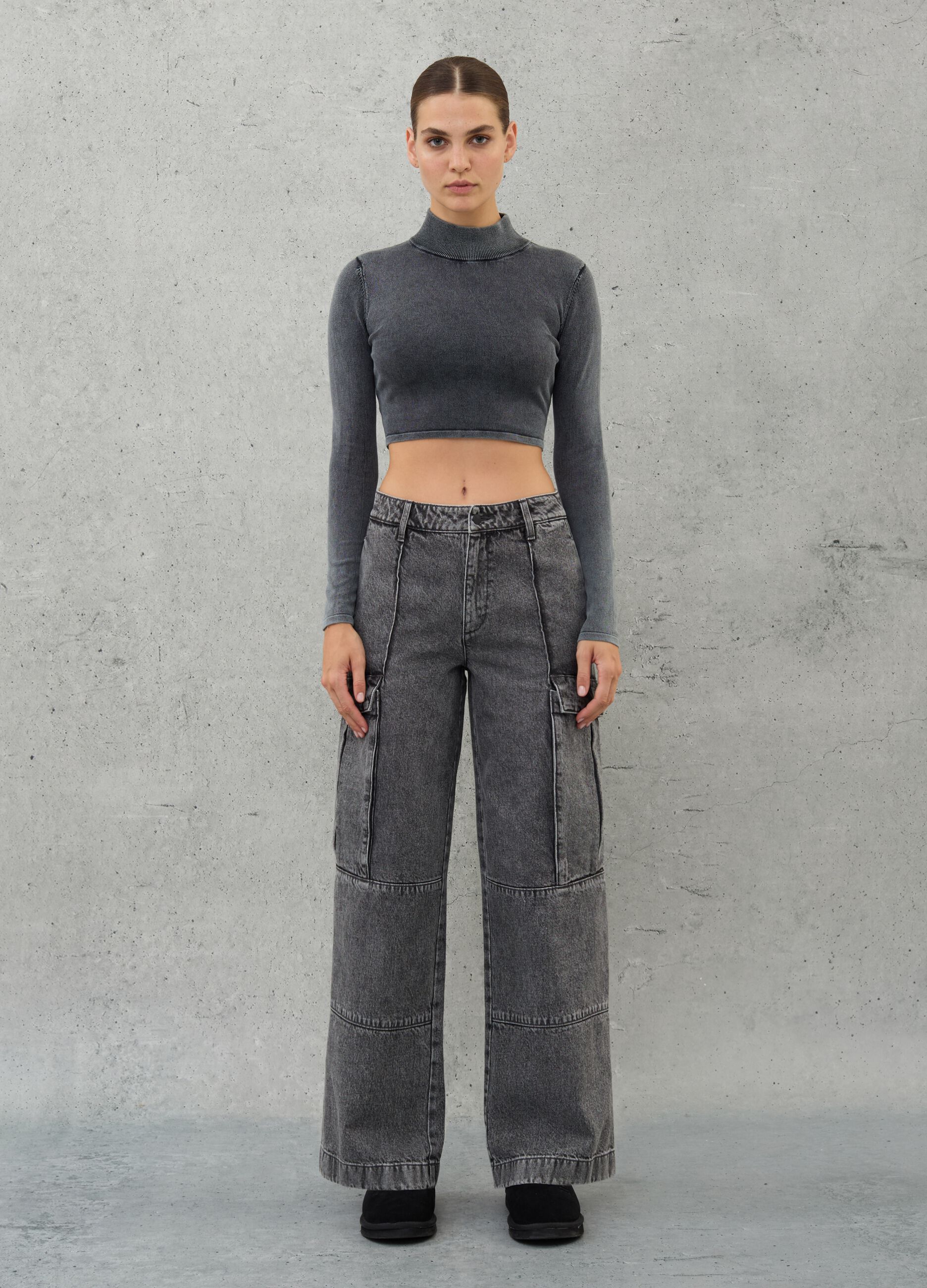High Neck Knit Top Vintage Grey