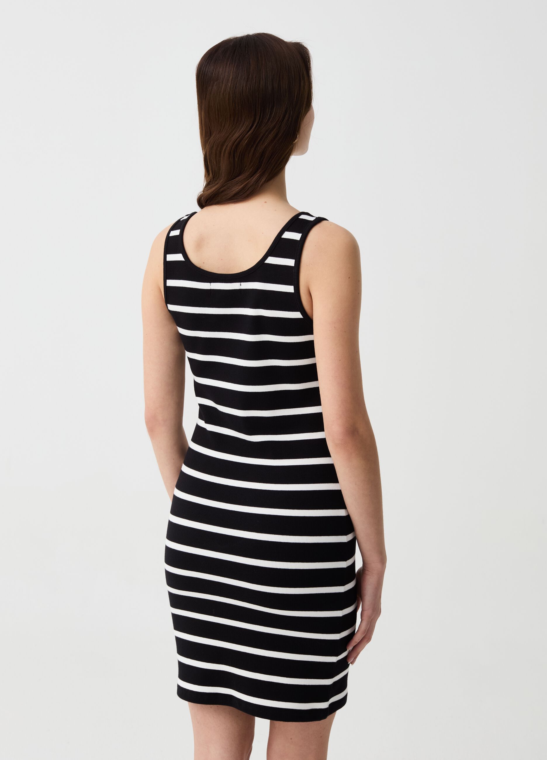 Essential short sleeveless dress with stripes