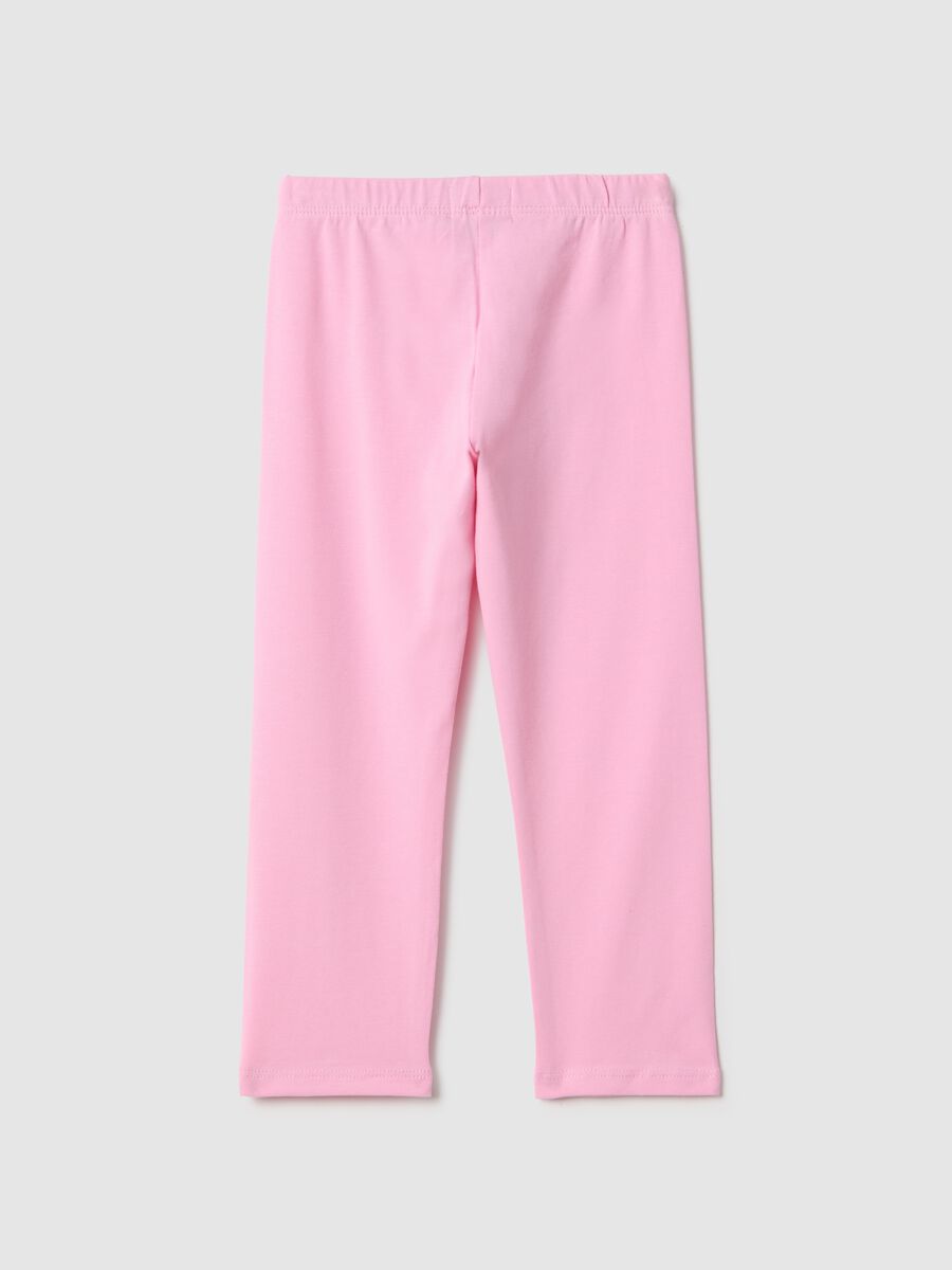 Slim fit pink elasticated cotton leggings for girls with star detail_1