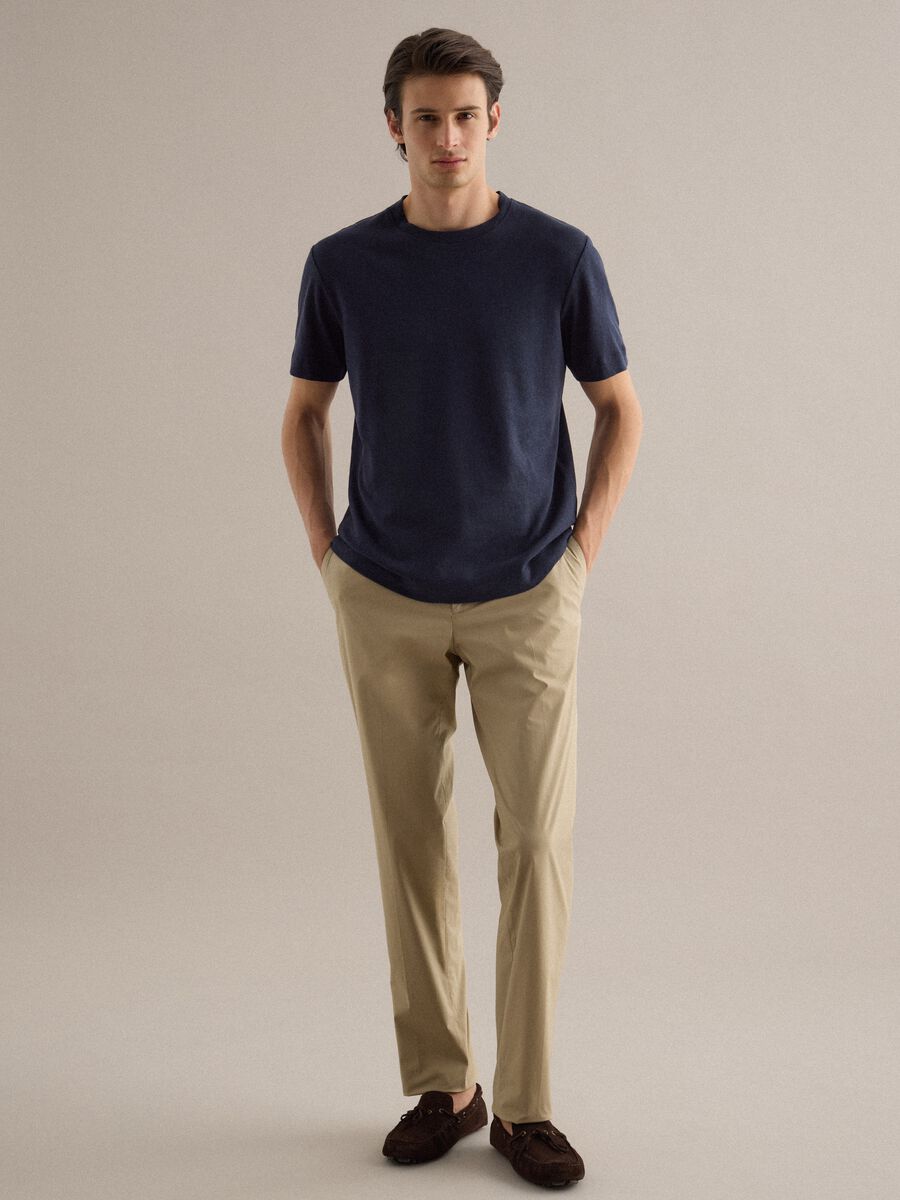 Blue linen-cotton blend regular fit t-shirt_1