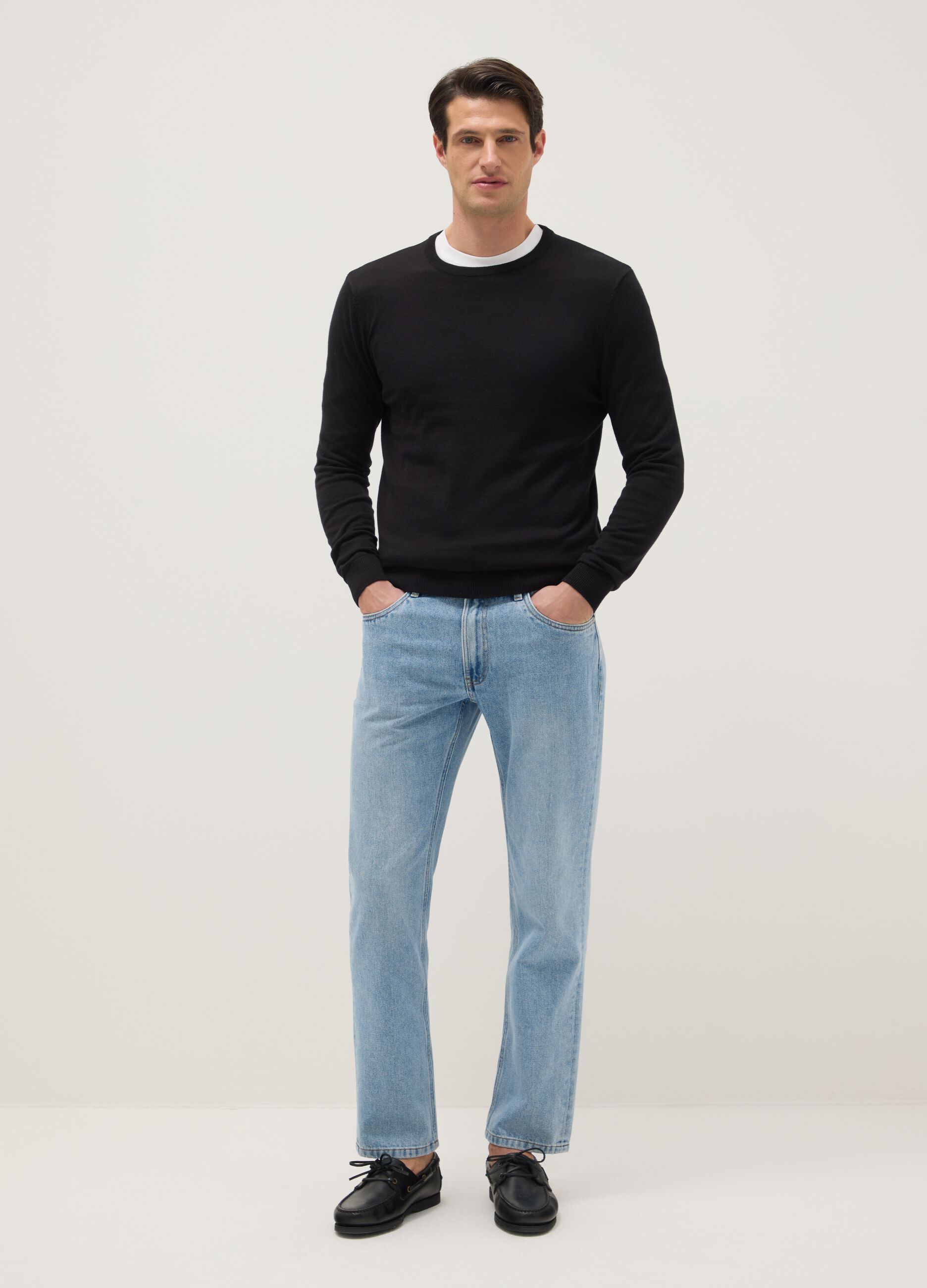 Blue cotton blend trousers in regular fit