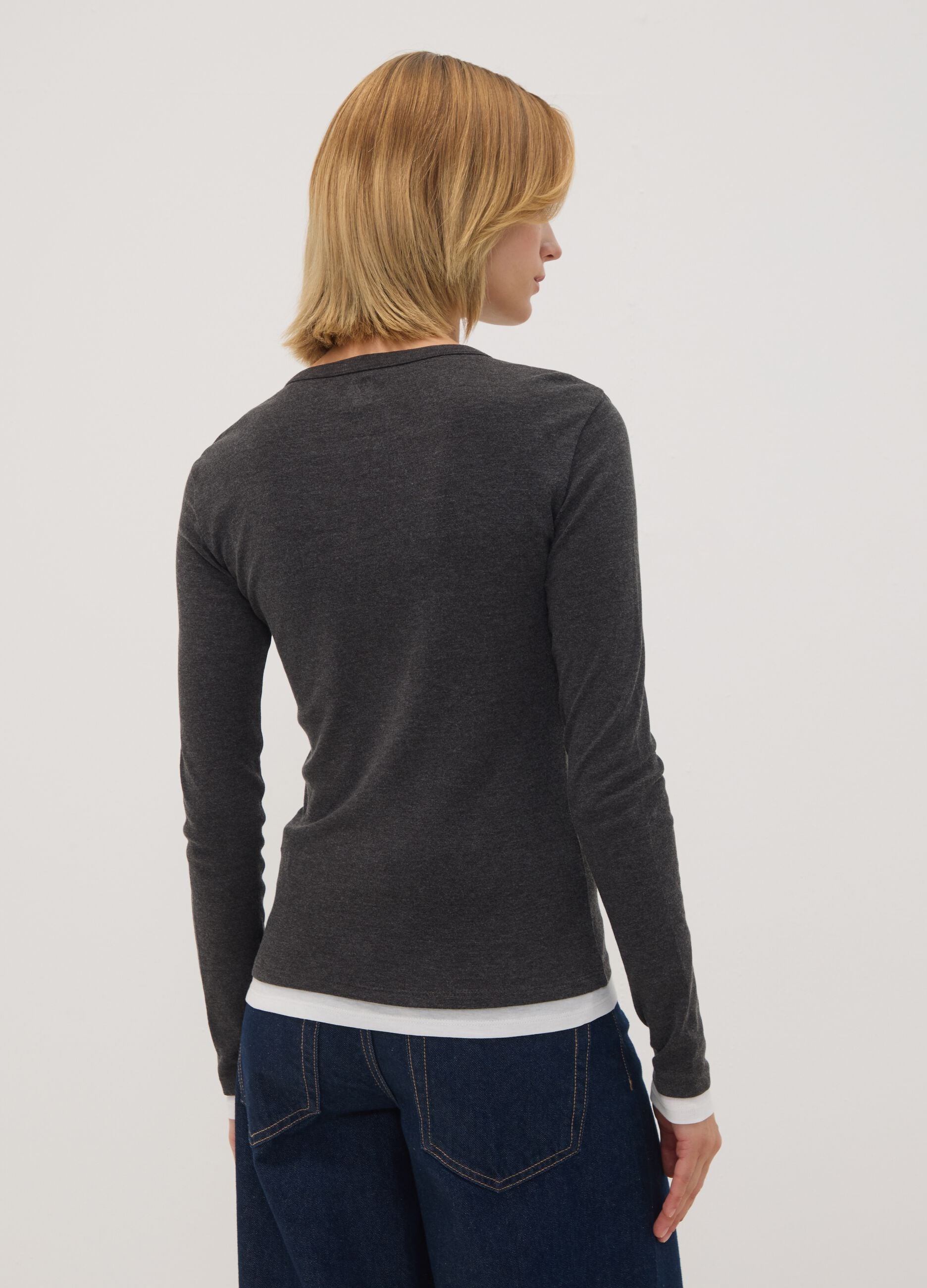 Grey cotton-blend crew-neck T-shirt