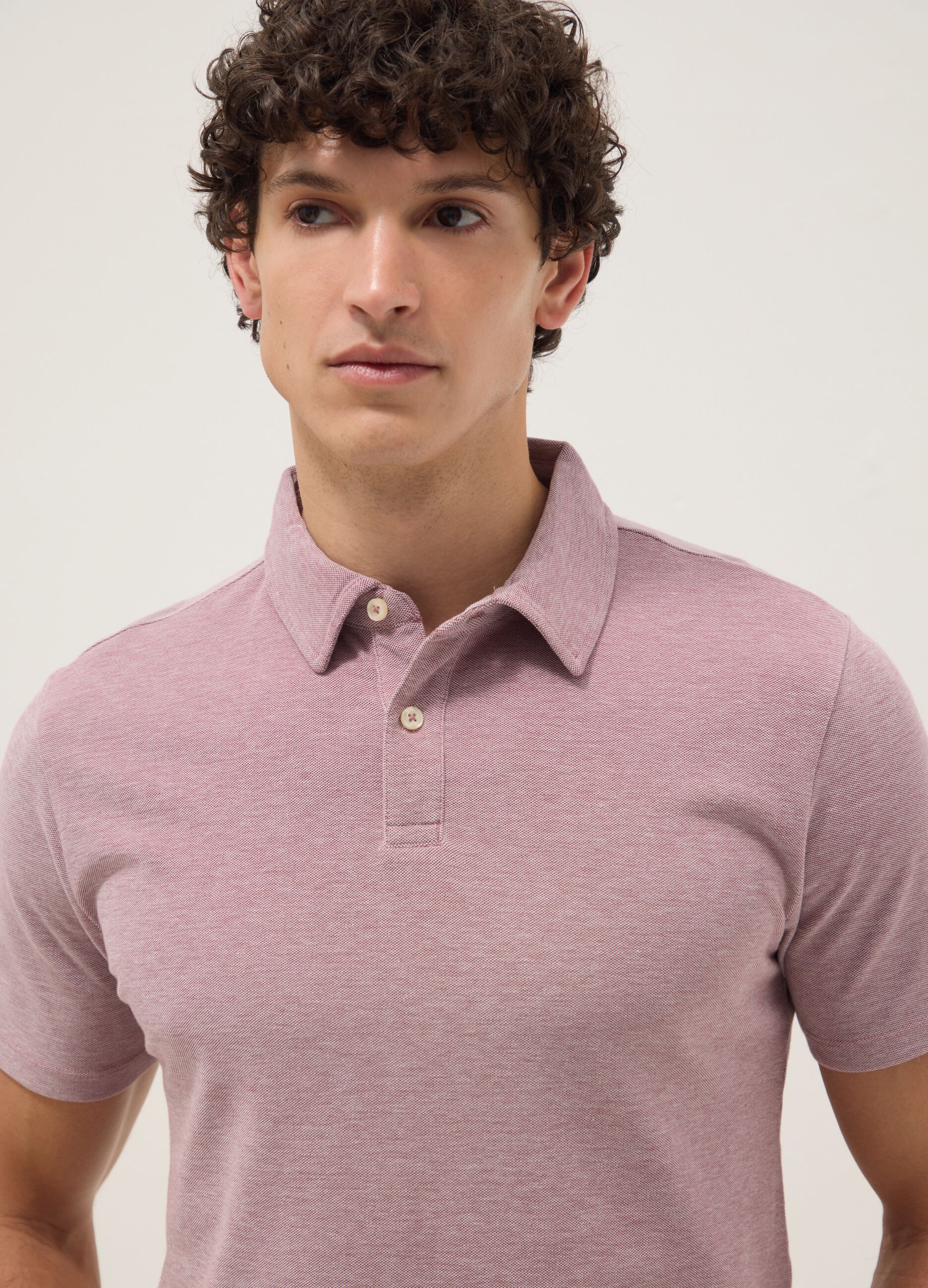 Polo rosa de manga curta em algod&atilde;o puro