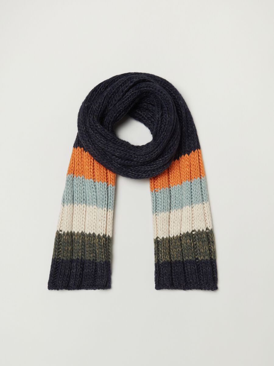 Multicoloured striped ribbed scarf_0