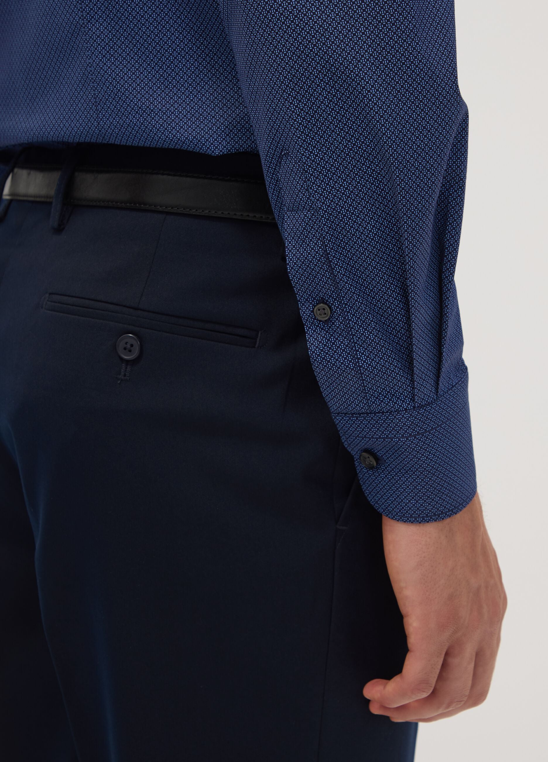Blue slim-fit stretch cotton poplin shirt