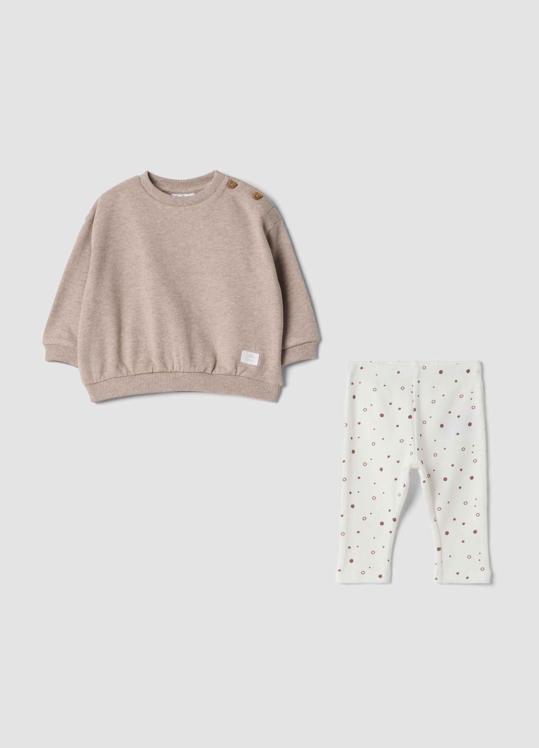 Conjunto bege em algod&atilde;o org&acirc;nico com sweatshirt e leggings