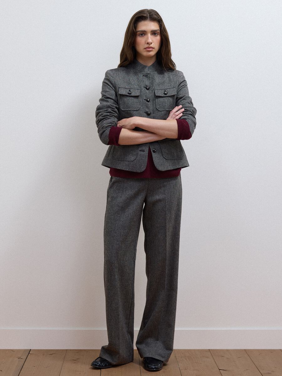 Pantaloni grigi in misto lana e viscosa flare fit_0