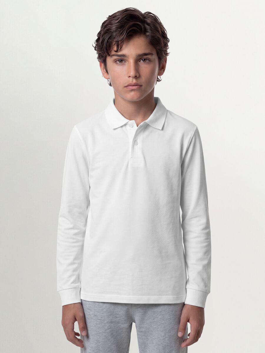 Boys&rsquo; regular-fit organic cotton piqu&eacute; white polo shirt_0