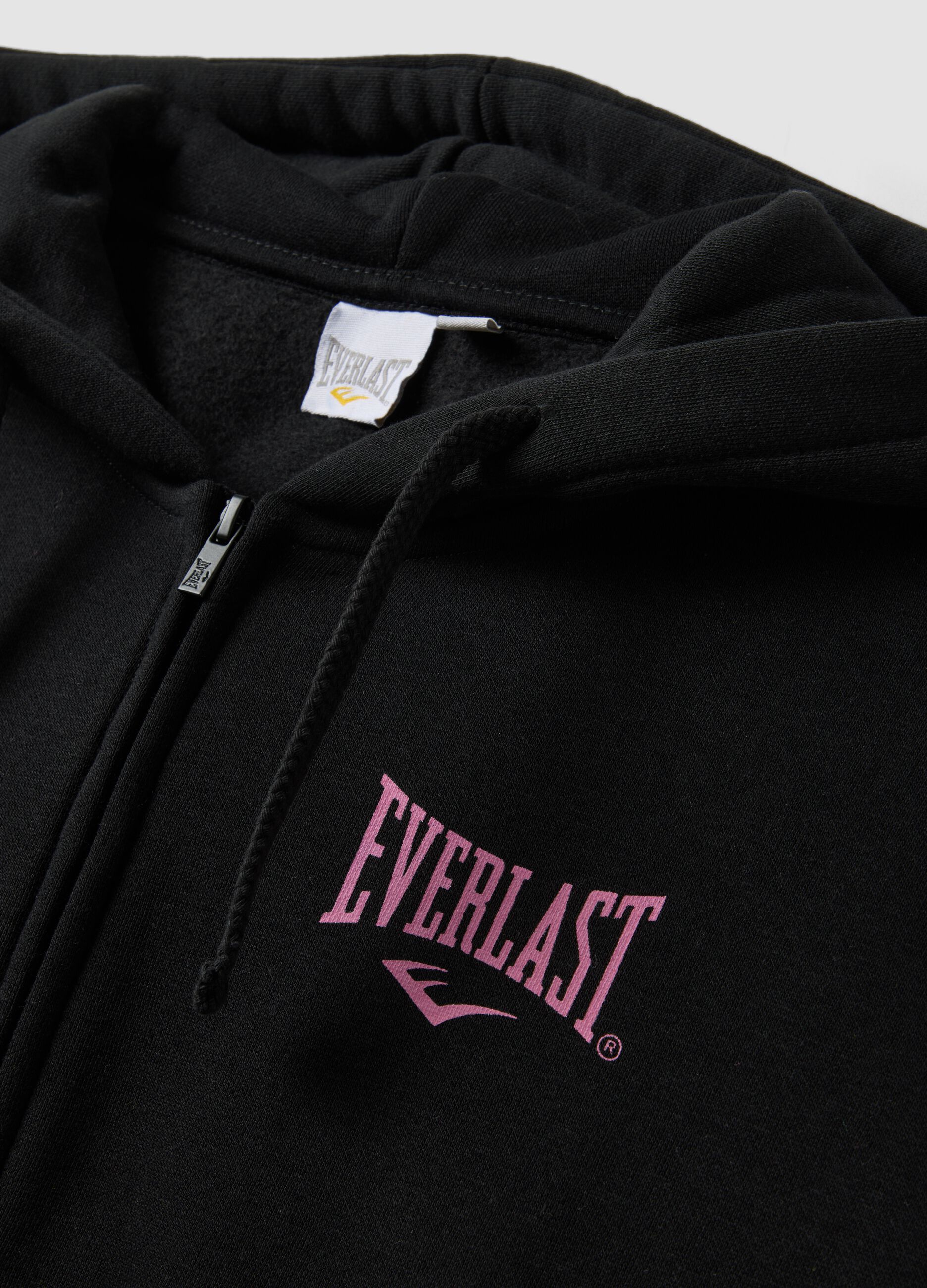 Black cotton-blend hooded sweatshirt with logo