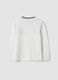 White pure cotton T-shirt with striped crew neck_1