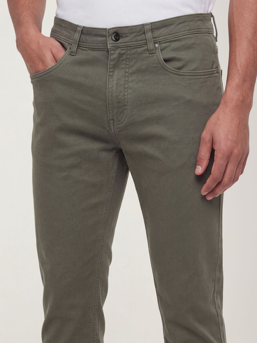 Green slim-fit stretch cotton dobby trousers_2