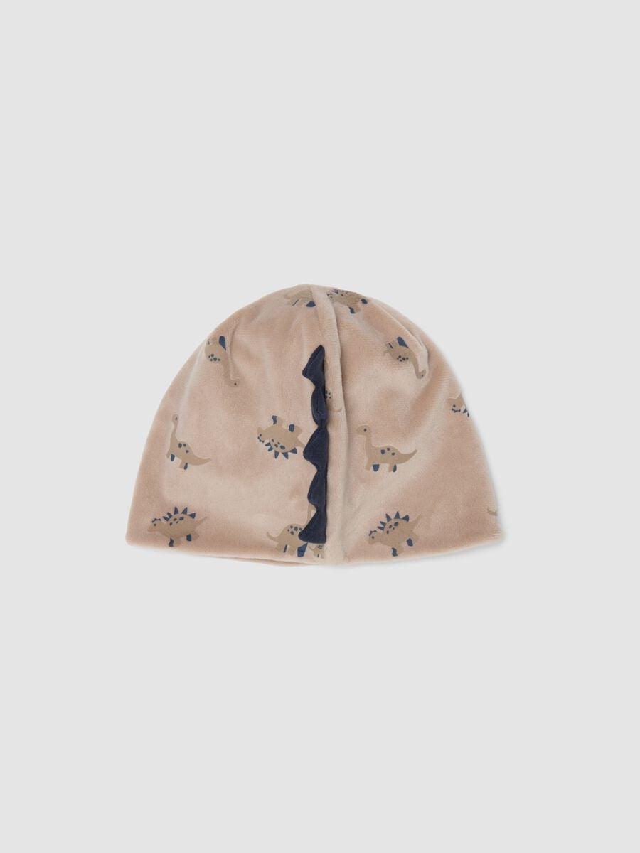 Grey stretchy dinosaur-print hat for baby boy_1