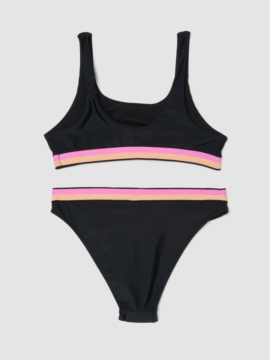Black stretch-fabric bikini with contrasting band_1