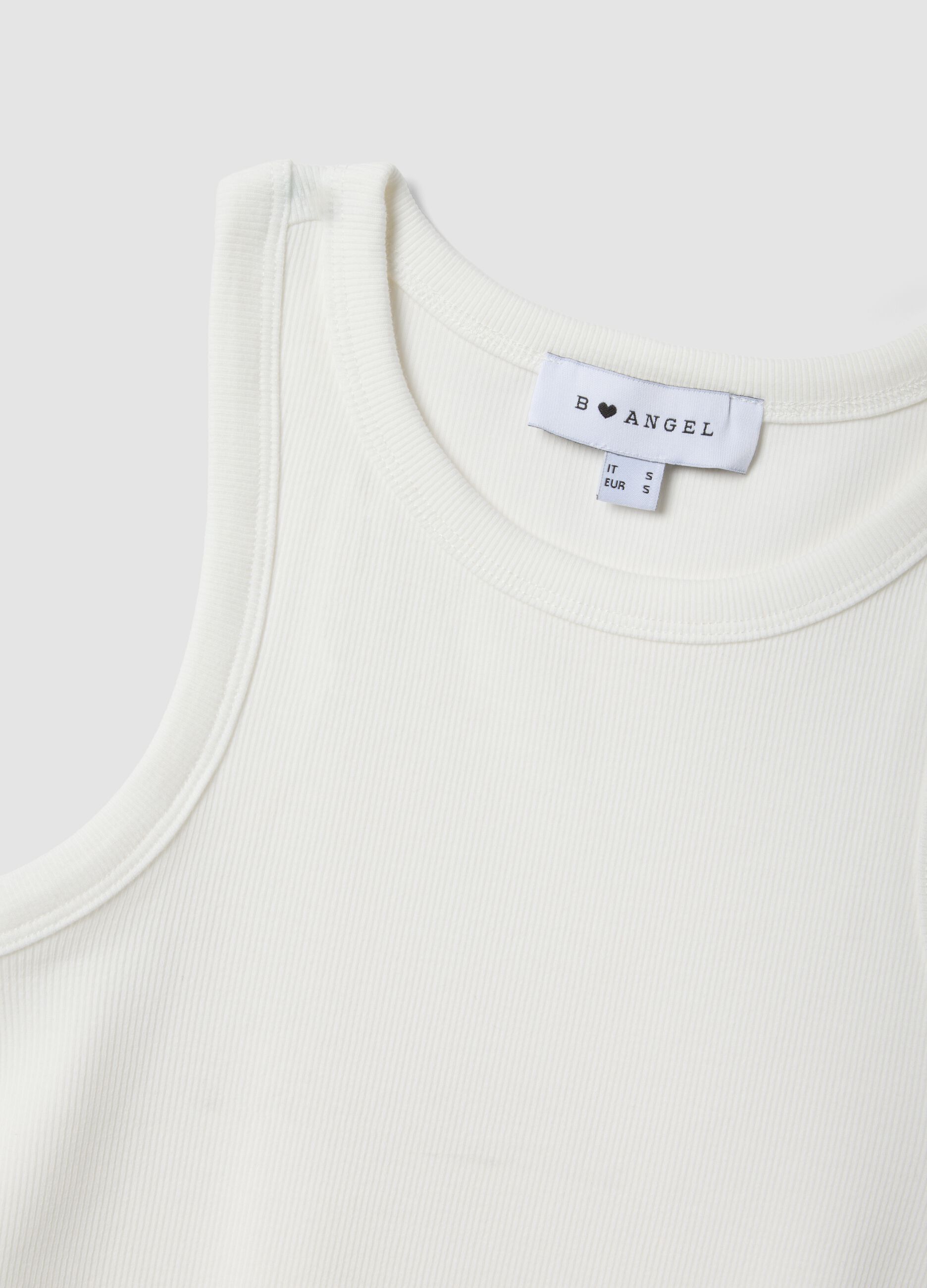 Wei&szlig;es, geripptes Tanktop aus elastischer Baumwolle in figurbetonter Passform