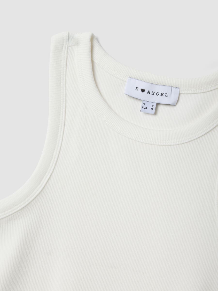 Wei&szlig;es, geripptes Tanktop aus elastischer Baumwolle in figurbetonter Passform_5