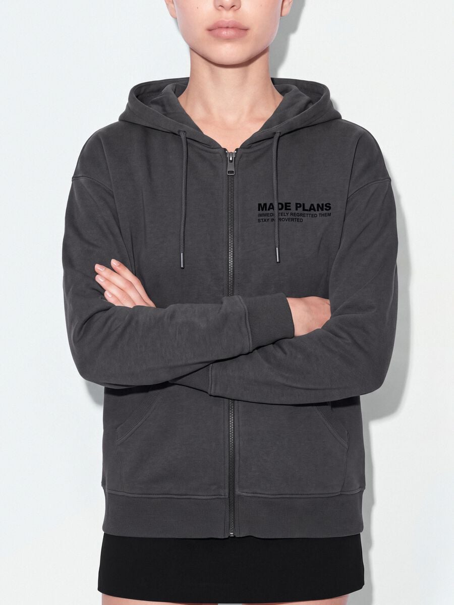 Grey cotton-blend hoodie with relaxed-fit slogan_3