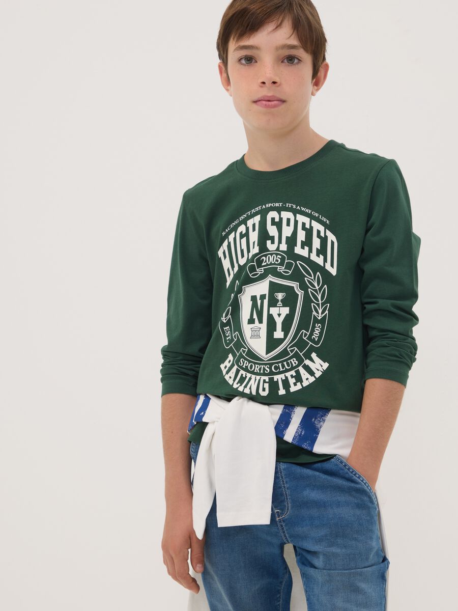 Green organic cotton T-shirt with varsity print_0