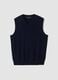 Navy blue pure merino wool gilet with deep V-neck, regular fit_0