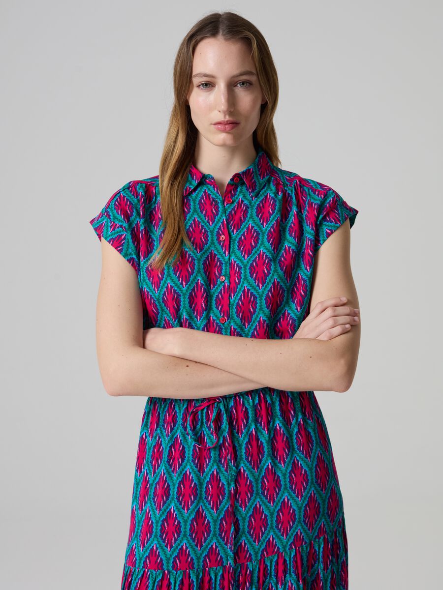 Short-sleeved blouse with print and drawstring_1