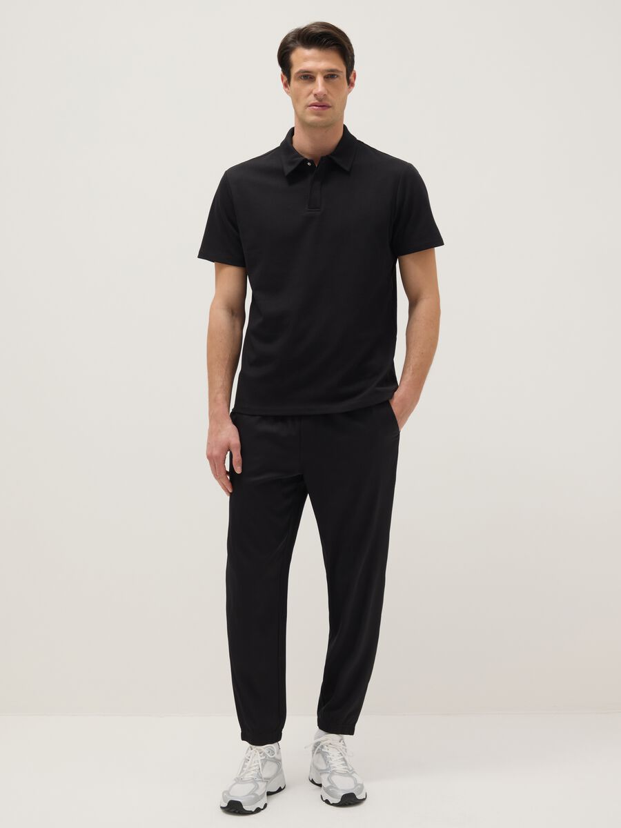 Black short-sleeved cotton blend polo regular fit_1