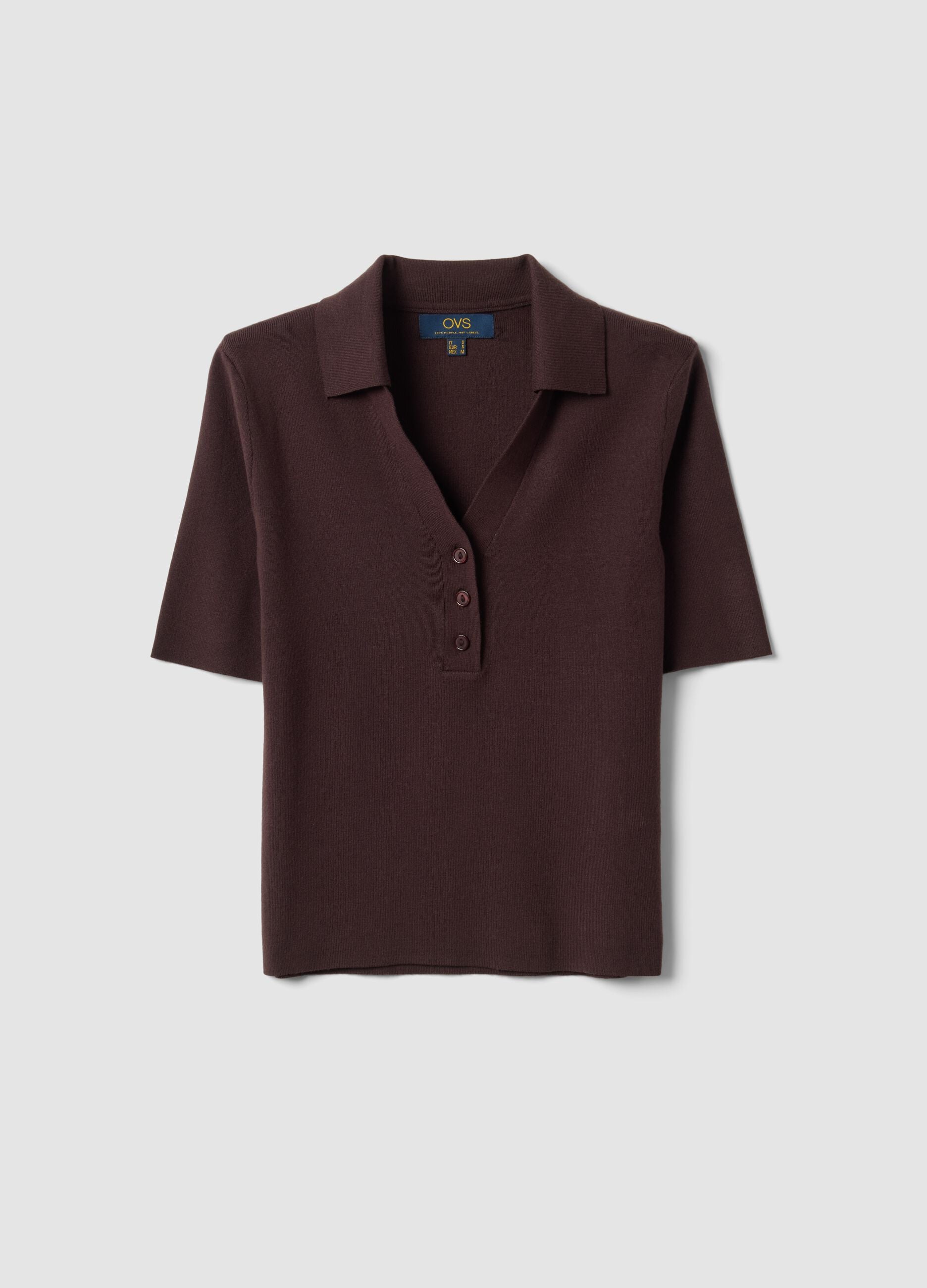 Brauner Polo-Pullover aus Viskosemix, Regular Fit