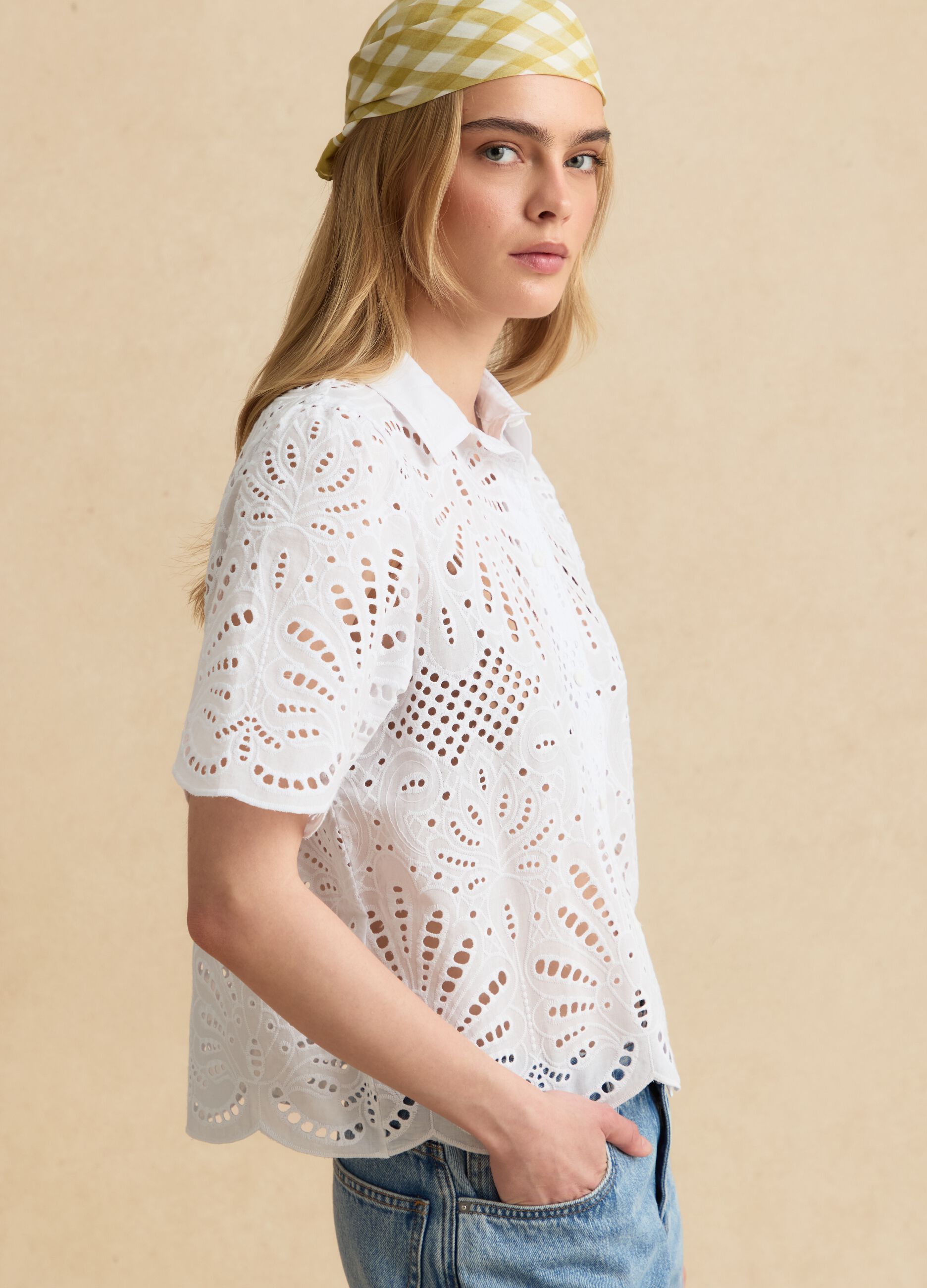 White pure cotton broderie anglaise shirt